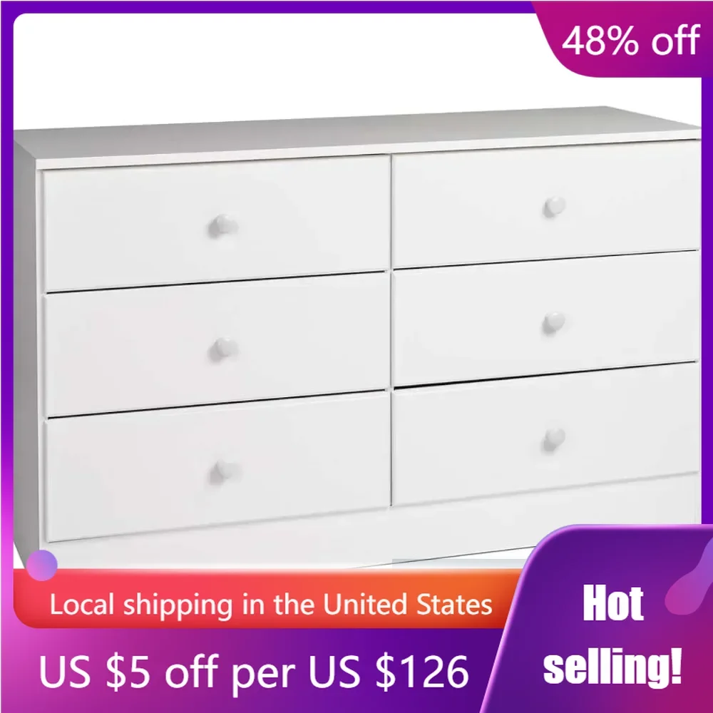 Vanity Table for Makeup Desk Astrid 6 Drawer Double Dresser For Bedroom 16”D X 47.25“W X 28.25” H Dressing Table Woman White