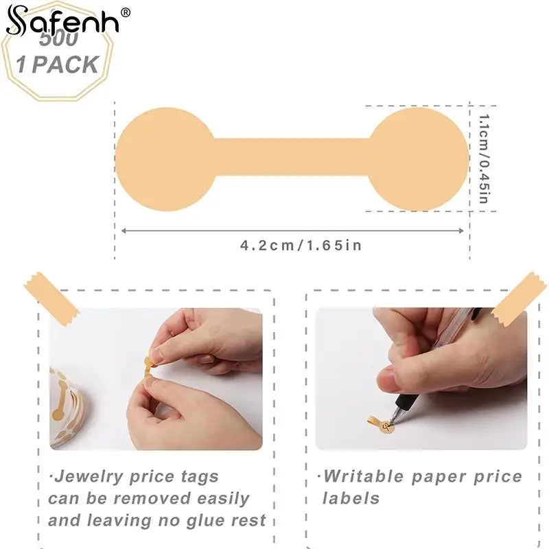 500 Stuks/Rol Kraftpapier Sieraden Prijskaartjes Zelfklevend Ronde Barbell Stickers Diy Label Expositie Tool Ring Armband Ketting