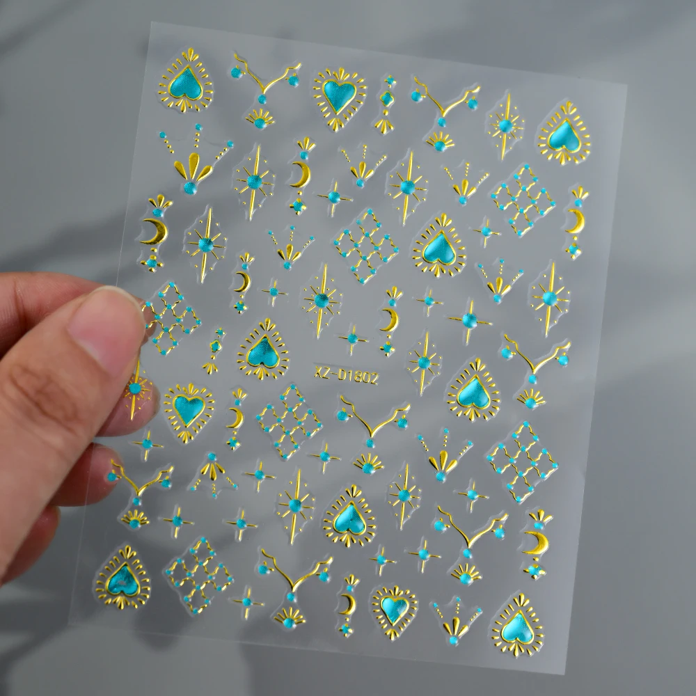 5D geprägte Smaragd-Edelsteine, Nagelkunstaufkleber, luxuriöser goldener Rahmen, barocke Blumen-Nagelaufkleber, grüne Strasssteine, Nagelzubehör