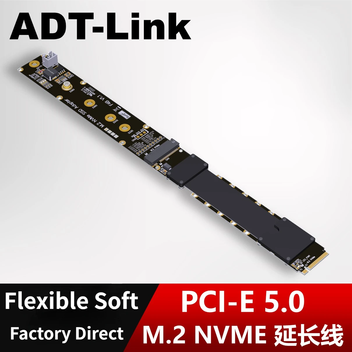 ADT-Link M.2 NVMe PCIE 5.0 x4 Riser Cable F44AB NVMe SSD M.2 Card FFC Extension GEN5 High Speed Support m2 SSD Solid State Drive