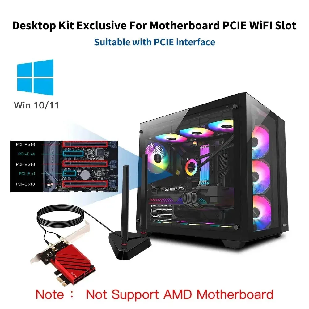 WiFi 7 BE200 PCIE WiFi Adapter 8774Mbps Tri‑Band 2.4G 5G 6GHz BT 5.4 Desktop Network Card With External Antenna Base Win10 Win11