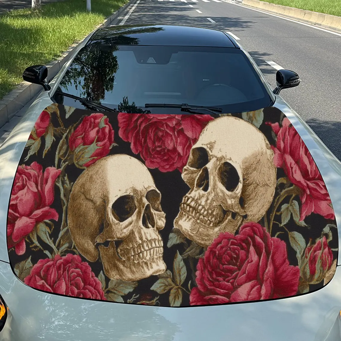 Eerie Skull Cluster Car Hood  Stickers - Self-Adhesive, Waterproof and Durable Vinyl Wrap, Decorate And Protect Your Car, Fit Fo
