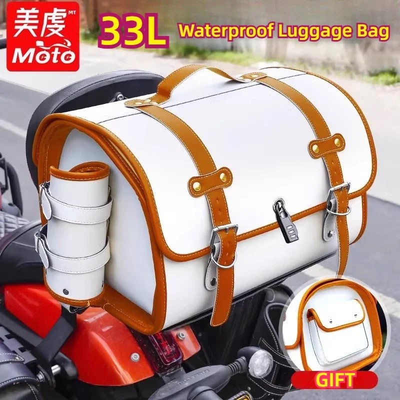 33L Waterproof Luggage Bag  Rebel for Cruiser for Scooter for Travel Bag Vespa Sissy Bar Motorcycle Tail Bag Side Saddlebag