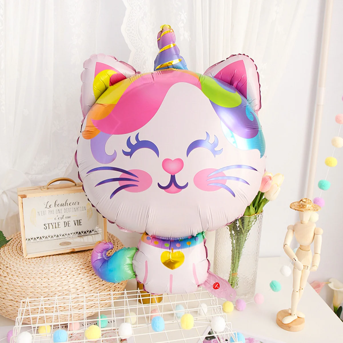 1 32IN Large Colored Unicorn Cat Aluminum Film Cute Gift Decorative Balloon