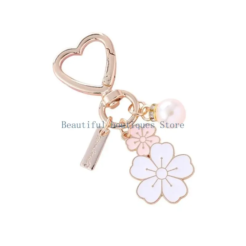 U4LF Modern Two Color Floral Letter Pearls Keychain Pendant Charm Enhances Your Accessories with This Versatile Charm