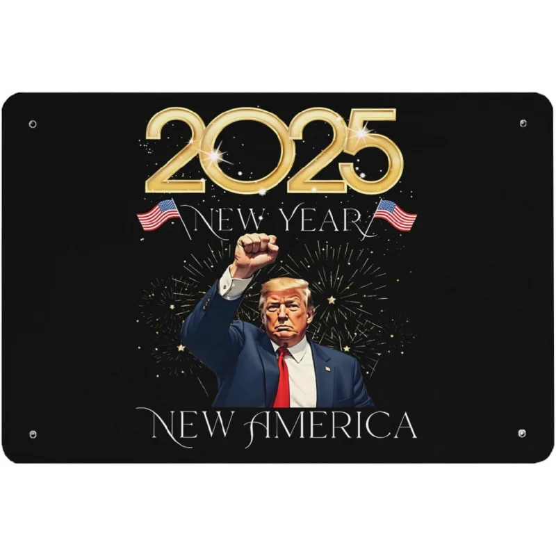 Año Nuevo de Trump en los Estados Unidos 2025 Logotipo de hierro Decoración de bar y cafetería 30x20x2cm