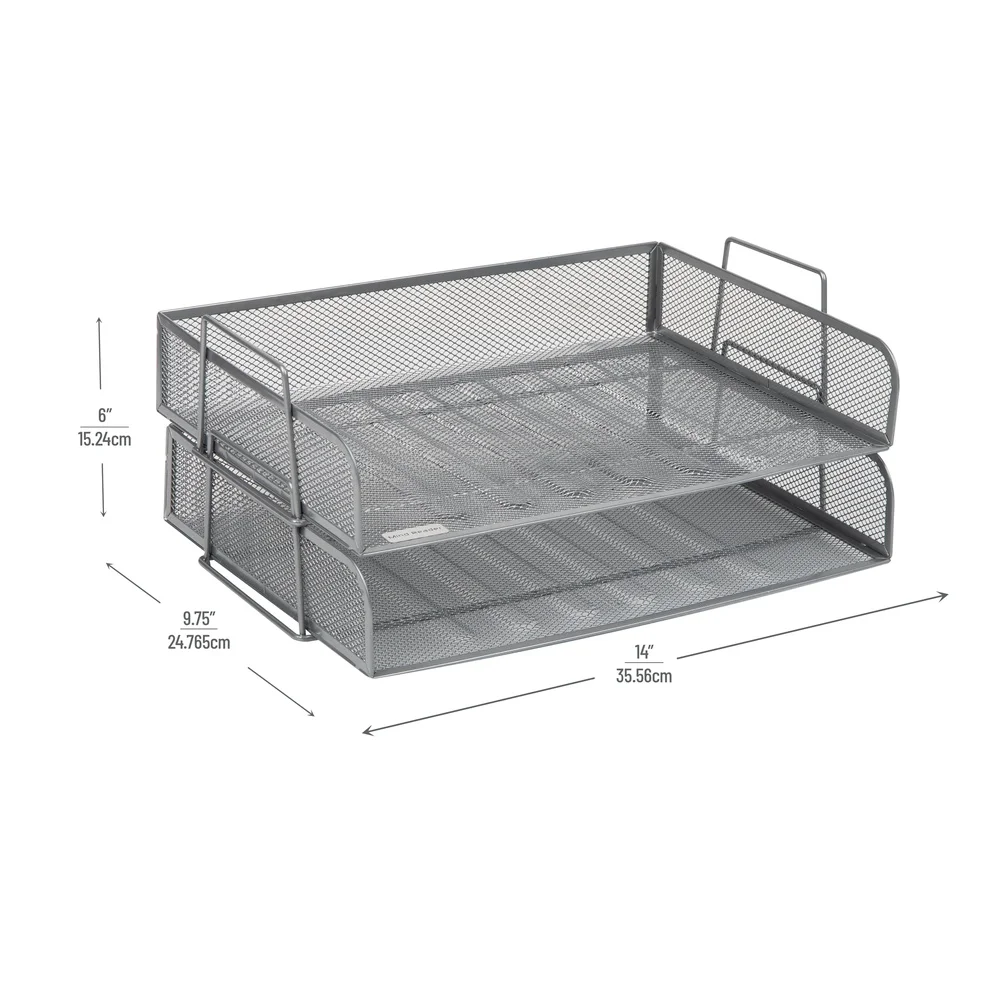 Stackable Desktop Organizer Metal File Storage 2 Pcs Durable Mesh Design Office Home Use Lightweight Tidy Solution