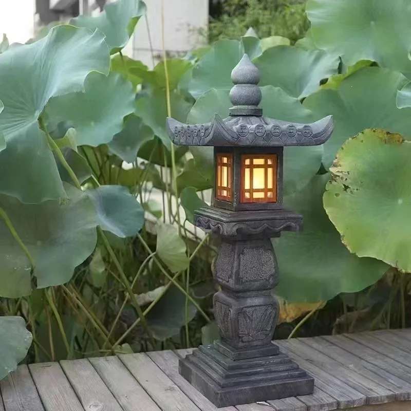 Stone lantern courtyard resin retro, stone outdoor garden landscape, landscaping stone carving landscaping antique