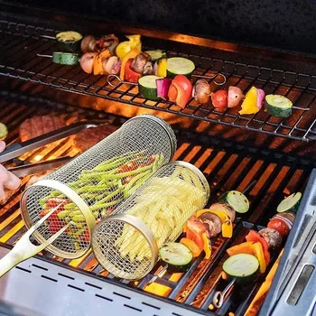 RVS Barbecue Kooi Outdoor BBQ Cilinder Grill Gerookte Mesh Drum Barbecue Tool Barbecue Kamado Bbq Accessoires