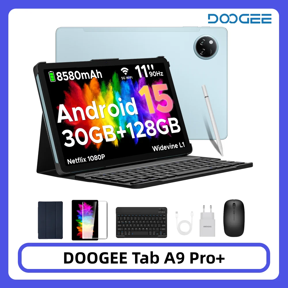 DOOGEE Tab A9 Pro+ Tablet 30GB 128GB 11" HD Display 8580mAh Battery Unisoc T7200 Dual Speakers 13MP Android 15 13MP+5MP Pad PC