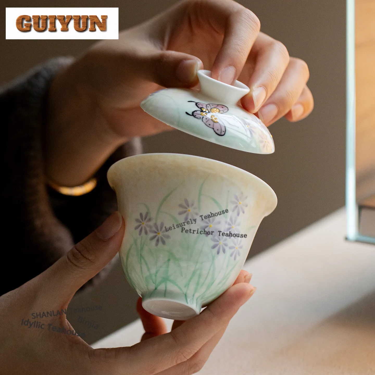140ml Oil Painting Style Hand Painted Wildflower Gaiwan Zen Tea Tureen Tea Bowl With Lid Kit Tea Maker Cover Bowl Drinkware Gift