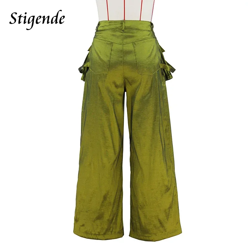 Stigende Wide Leg Loose Cargo Pants Women Patchwork Stretch Straight Baggy Trousers Removable Pocket Hip Hop Pants Streetwear