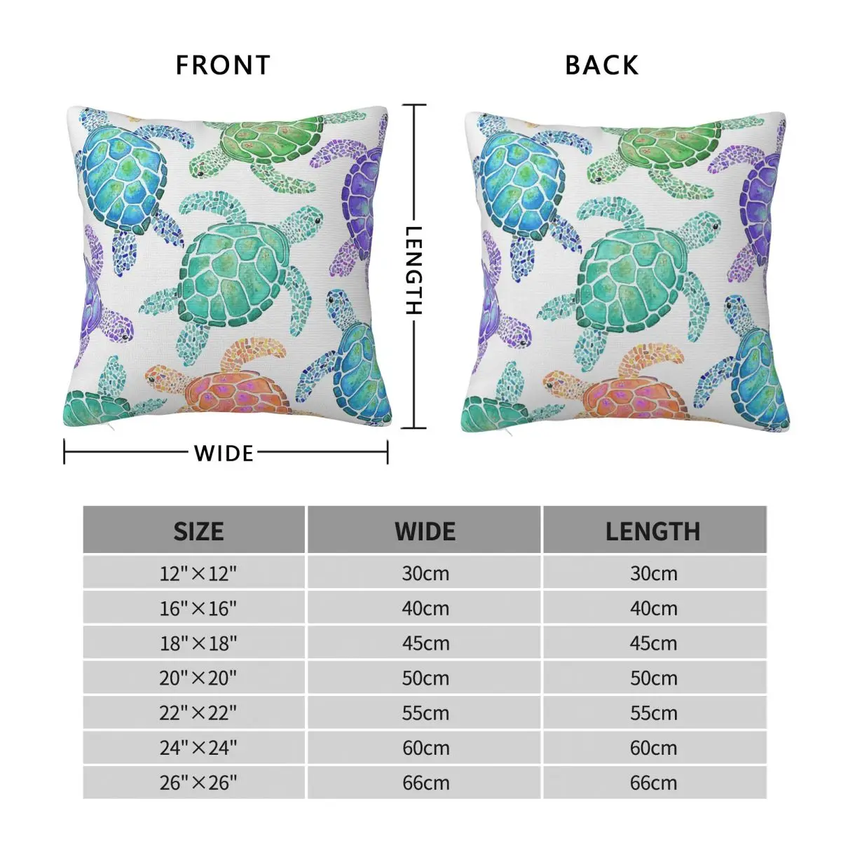 Turtles Colour Pillowcase Polyester Linen Velvet Pattern Zip Decorative Car Cushion Cover