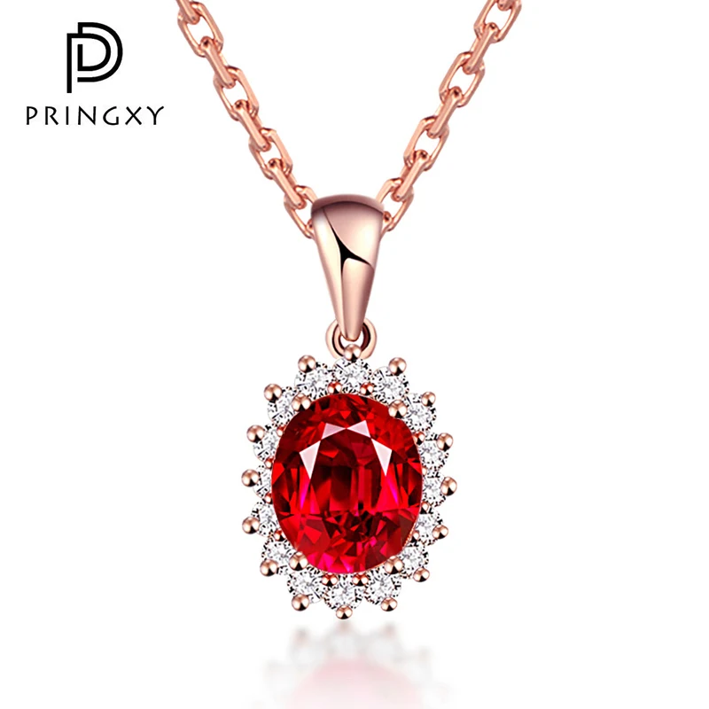 

PRINGXY 925 Sterling Silver Ruby Oval-Shaped Necklace Pendant For Women Ring Wedding Jewelry Trendy Gifts Christmas Trend