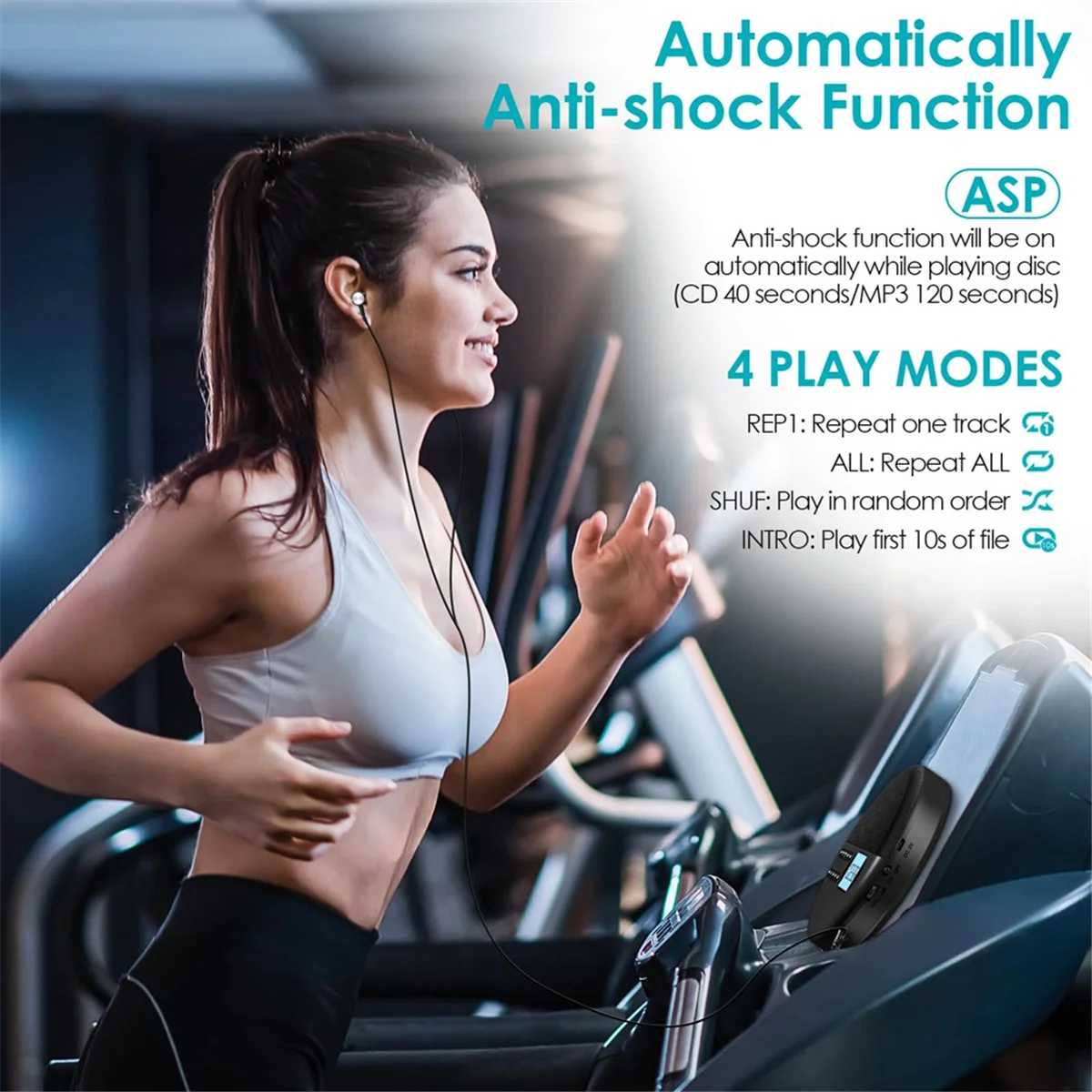 Portable CD Player, Bluetooth CD Player with Speakers Rechargeable CD Player ASP LCD Display with AUX Cable for Car