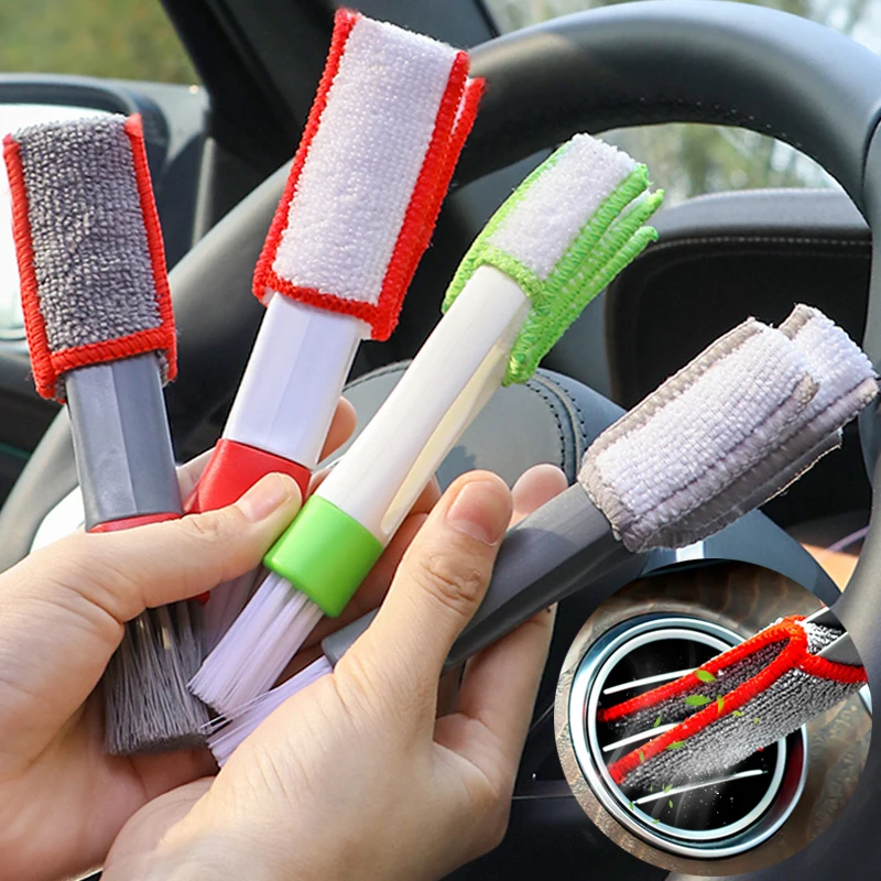Cepillos de doble cabezal para coche, limpiador de detalles automático, acondicionador de limpieza de ventilación de aire, plumero de rejilla, Herramientas de limpieza de Interior de coche