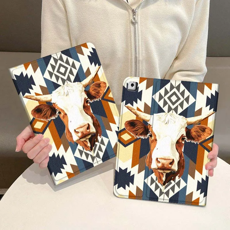 

Retro style cute cow For iPad Pro Air Mini 1 2 3 4 5 6 7 7th 8th 9th 10th 11th 10.2 9.7 10.5 10.9 11 Tablet Case Cover