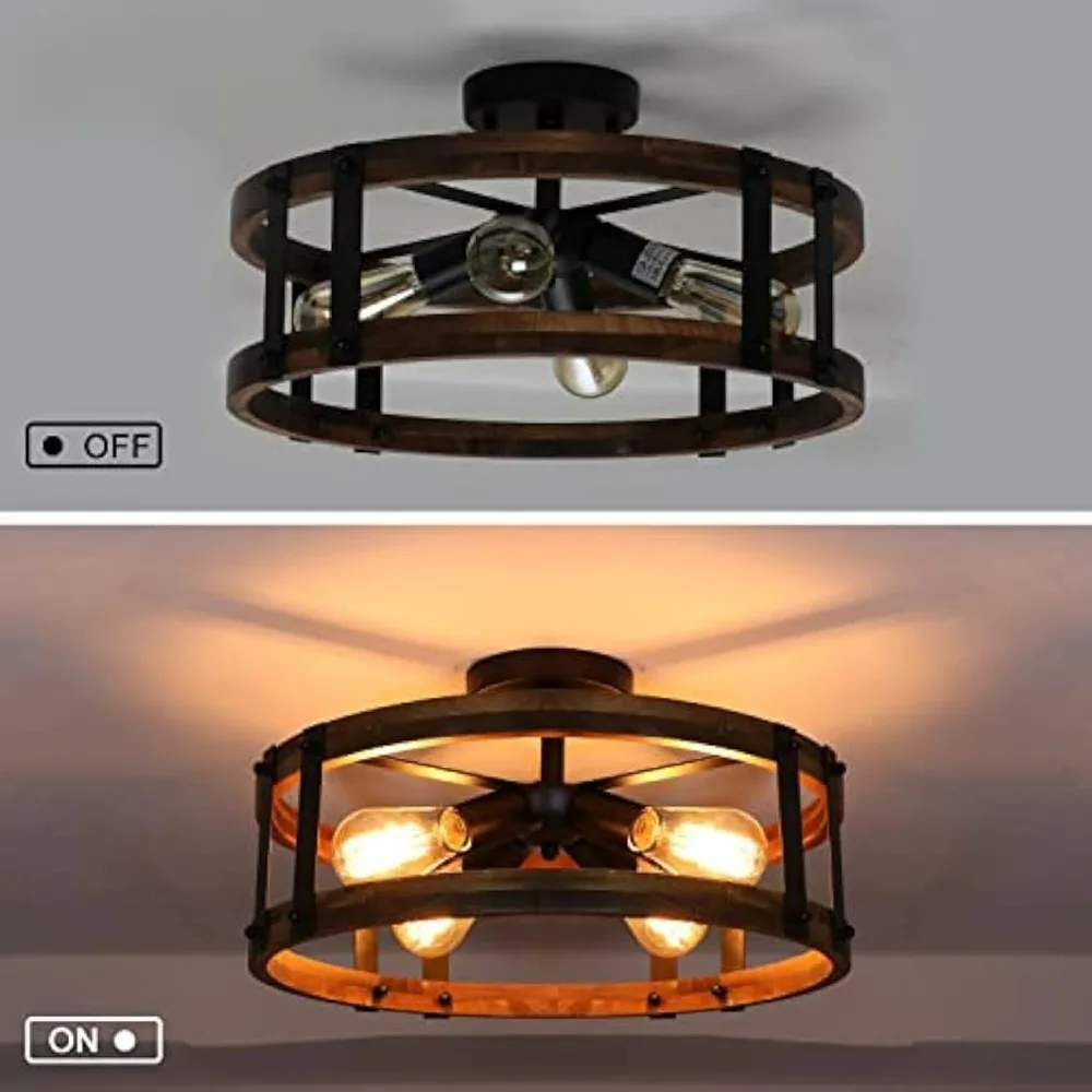 مصباح سقف شبه متساطح على طراز المزرعة الحديثة، تركيبات لظل الطبل الخشبي، إضاءة ريفية لمدخل المدخل #3