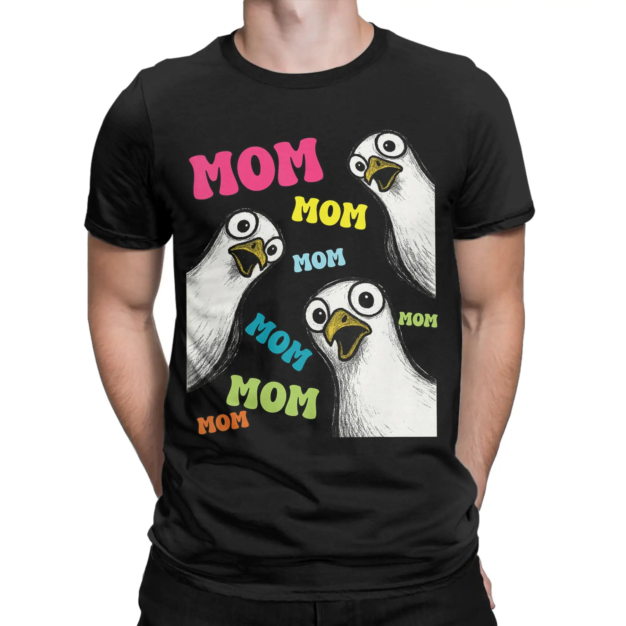 Funny Seagull Mom Mom Ocean Life Mother‘s Day Bird Animal T Shirts for Men Cotton Vintage T-Shirt Round Neck  Tee Shirt