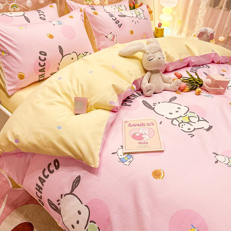 Kawaii Cotton Cover Set Pillowcase Cute Anime Cartoon Hellokittys Kuromi Melody Soft Bedding Four-Piece Set All-Season Home Use