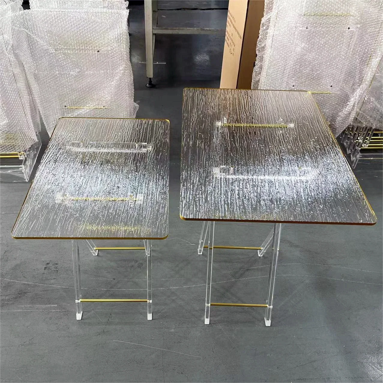 Wholesales New Model Acrylic Folding Table With Gold Edge Transparent Folding Table