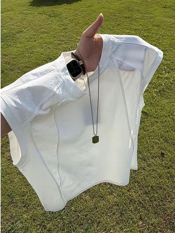 

Quick Dry Breathable Unisex Summer Loose Sporty Sleeveless T-Shirt Mesh Casual Style Decomposition Shoulder Top for Men And W...