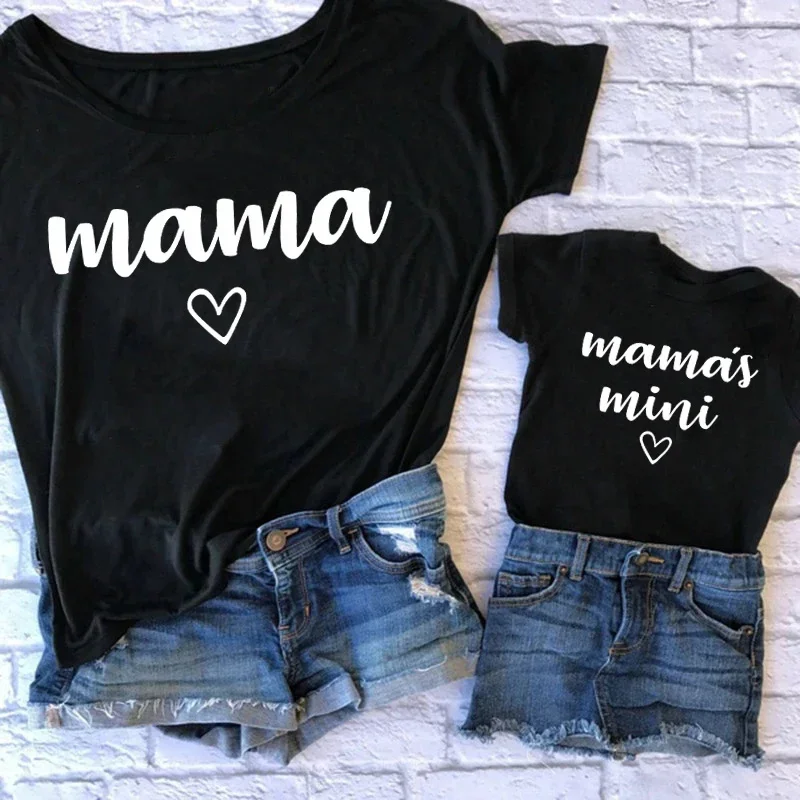 Summer Family Matching Outfits Mama and Mama\'s Mini Tshirt Mother Daughter Mum T-Shirt Tops Toddler Baby Kids Girls Clothes