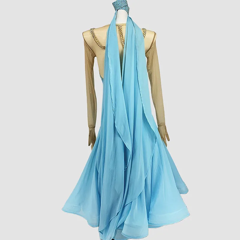 Sukienka do tańca towarzyskiego dla kobiet Elegancka niebieska spódnica do tańca walcowego Standardowe damskie sukienki do tańca towarzyskiego