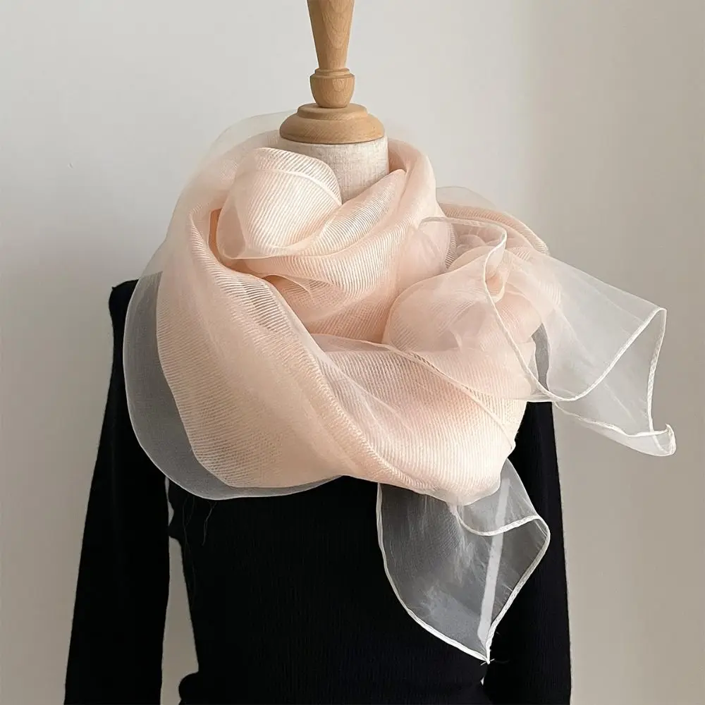 Eleganter, einfarbiger Seidenschal, langer, dünner, warmer Schal, doppellagiger Organza-Wickelschal für Damen – Detail 9