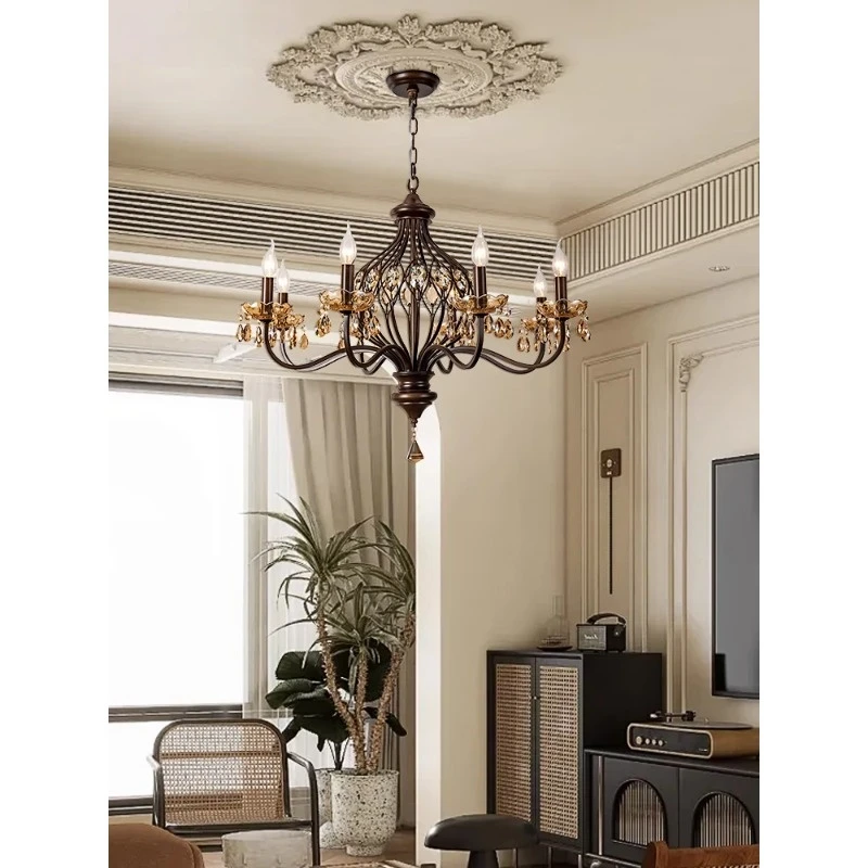 Indoor Furniture Chandelier French Crystal Living Room Light Medieval Vintage Dining Room Light Walnut Bedroom Lighting