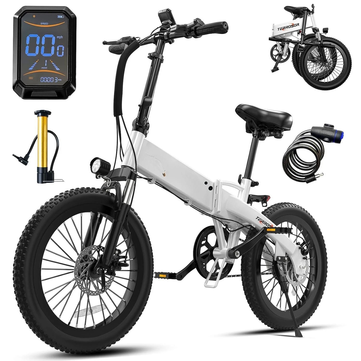 

Складной электровелосипед для взрослых и подростков, 20-дюймовый складной электровелосипед с толстыми шинами, пиковой мощностью двигателя 720 Вт, 25 миль/ч, съемный аккумулятор 375 Вт·ч, настраиваемый