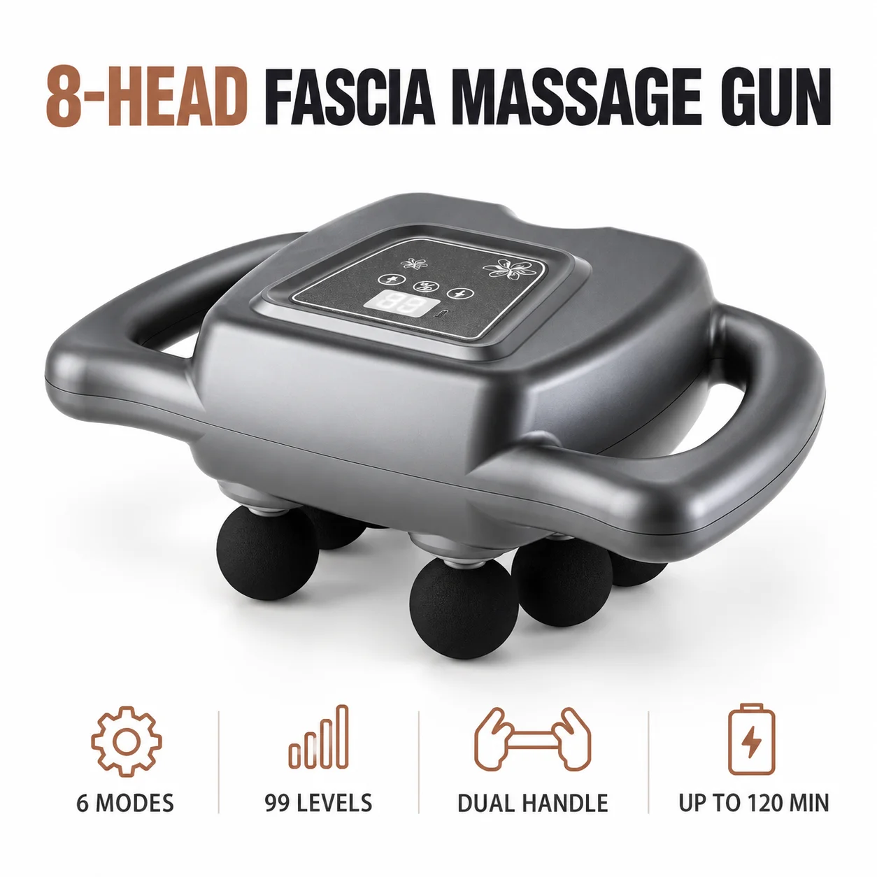 Deep Tissue Massage Gun, Multi Head Electric Muscle Massager, High Frequency Vibration, Dual Handle Neck Shoulder Waist Massager