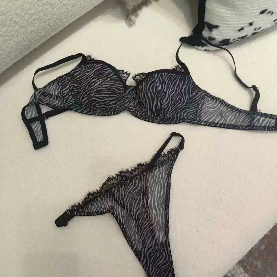 Sexy leopard lace lingerie women large size underwear thin section gathered bras setsexy bra set