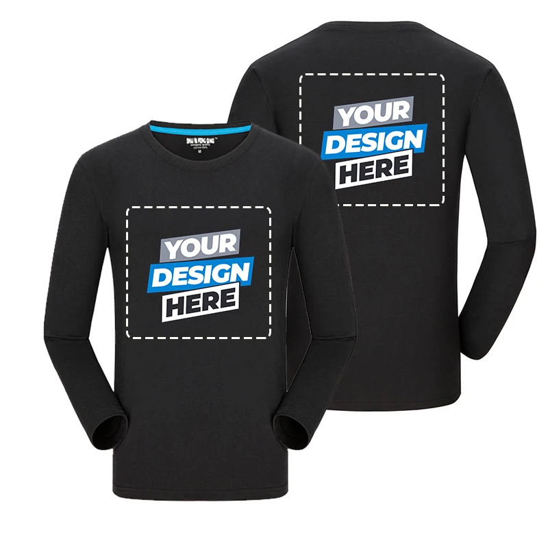 11-color pure cotton round neck t-shirt men's long-sleeve solid color inner t-shirt loose top mens bottoming shirt tide DIY logo