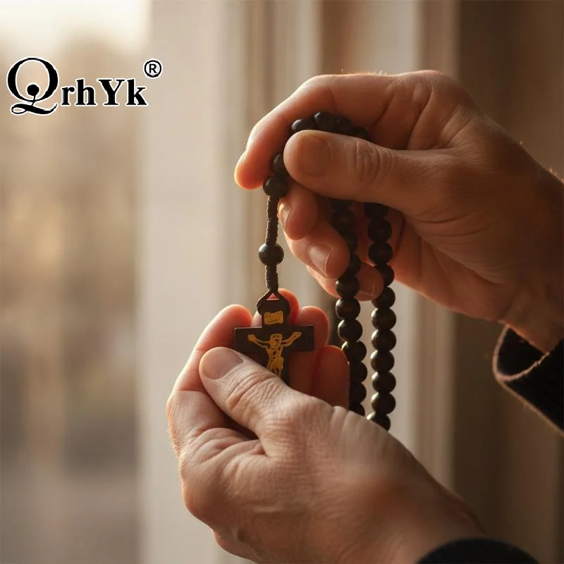 Religious Wood Cross Bracelet Vintage Natural Wooden Prayer Beads Adjustable Size Jewelry for Teens Adults Faith Jewelry Gift