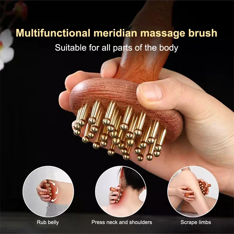 

Brass Bead Massage Gua Sha Comb Meridian Brush Handle Point Massager Brush Durable Chinese SPA Acupoint Massage Tool