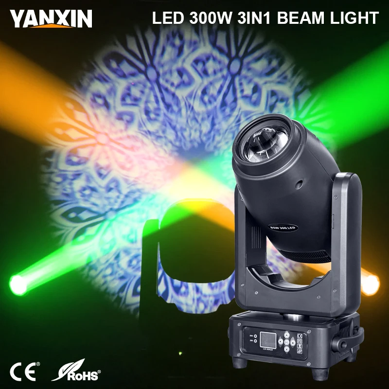 300W LED Moving Head Light Rainbow Effect 14 Colors + White 12 Patterns 8 Prism Dmx Stage Light for Disco Bar Wedding Party KTV