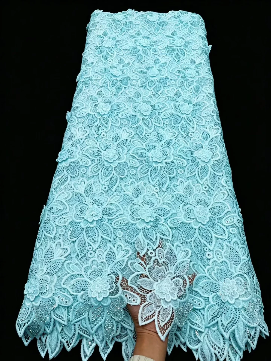 3D Embroidered Guipure Cupion Lace Skin Friendly African Cord Sequins Fabric Middle East Wedding Formal Mermaid Dress Fashion