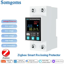 SmartLife TUYA ZigBee 2P/63A Circuit breaker Earth Leakage Over Under Voltage Protection Protector Relay Switch Energy kWh Meter