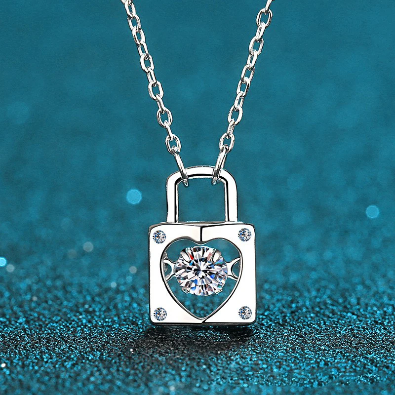 Exquisite Platinum PT950 Moissanite Lock-Shaped Necklace for Women, “Lock in Love for A Lifetime” Pendant Collar Necklace