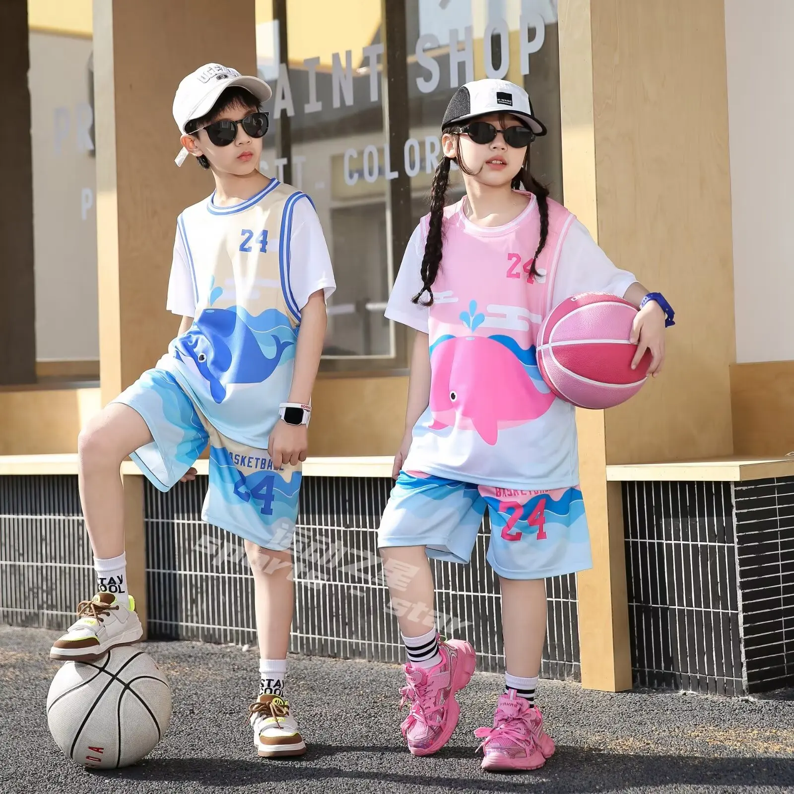 NEW 24 25 Children's clothing suit boy girl Fans Basketball Jerseys 196  Fake two-piece uniform kit training Shirts and shorts