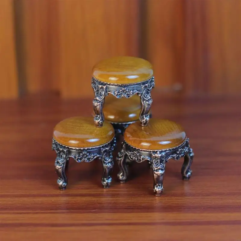 76HF Retro Miniature Dollhouses Living Room Table 4 Seats Alloy Dining Set