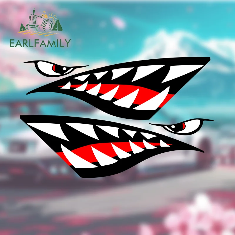 

EARLFAMILY 13cm For Shark Mouth Teeth Cartoon Decal Waterproof Car Stickers Creative Graffiti Motorcycle Decoration For JDM SUV