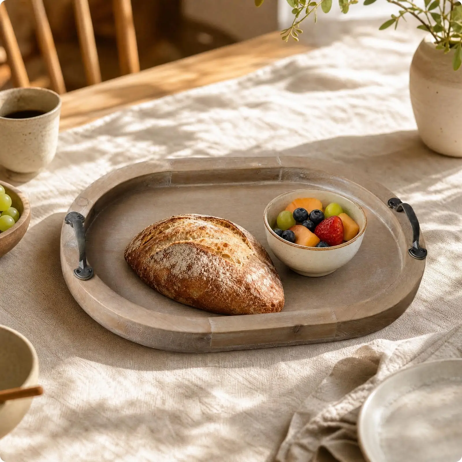 Oval Wood Tray with Handles Versatile Oval Wood Tray Multipurpose Raised Edges for Photography Props, Entertaining