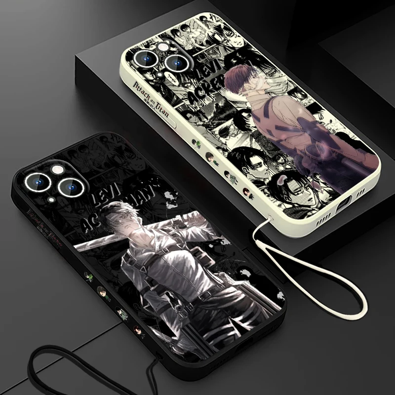 Attack On Titan Levi Ackerman custodia per telefono per Apple iPhone 15 14 13 12 11 Pro Max Plus 8 7 SE Liquid Left Rope Capa Cover