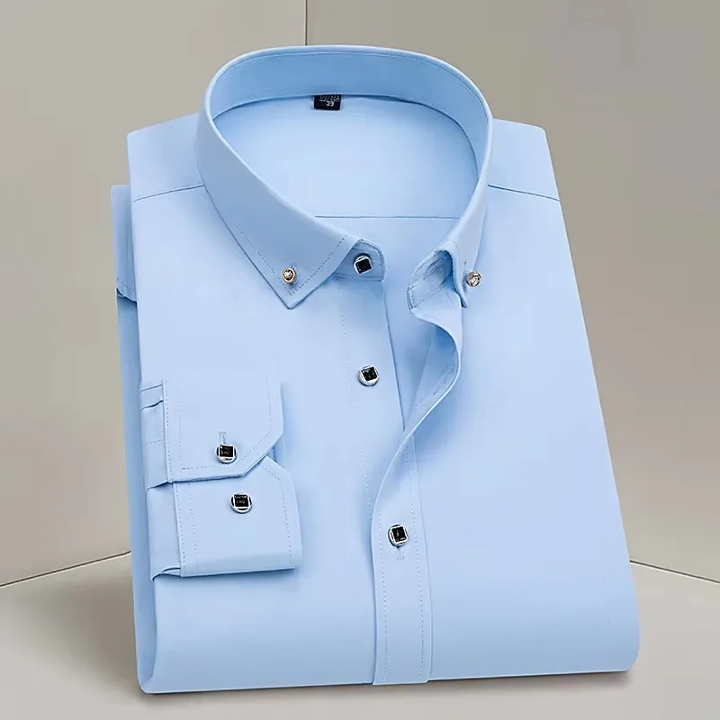 

Мужская деловая классическая рубашка, официальная модная тонкая классическая базовая рубашка с ромбовидной пуговицей и длинным рукавом, белая офисная рубашка, мужская одежда