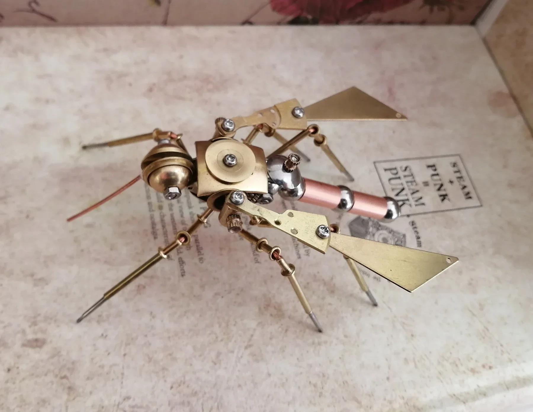 3D Steampunk Mechanical Insect Golden Mosquito Punk Full Metal Model Handmade Crafts Ornament - Finished Product