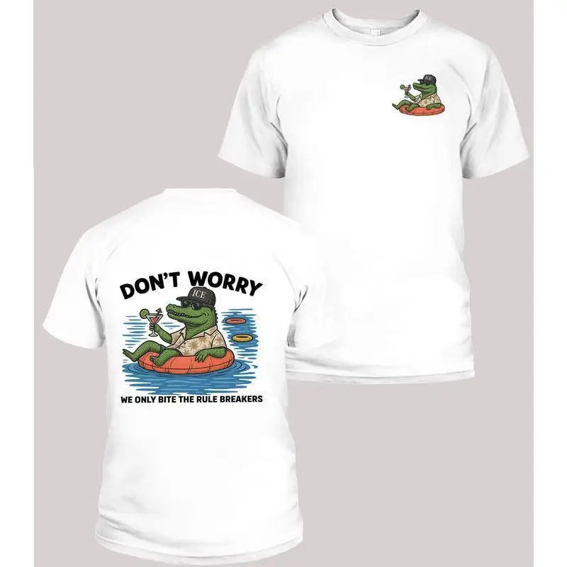 

Funny Crocodile T-Shirt "Don't Worry We Only Bite the Rule Breakers" Graphic Tee Alligator Streetwear Top Gift
