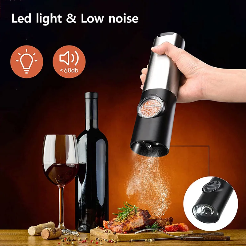 Electric Salt Grinder Set USB Rechargeable Electric Pepper Mill With LED Light Adjustable Coarseness Kitchen Tools Thanksgiving