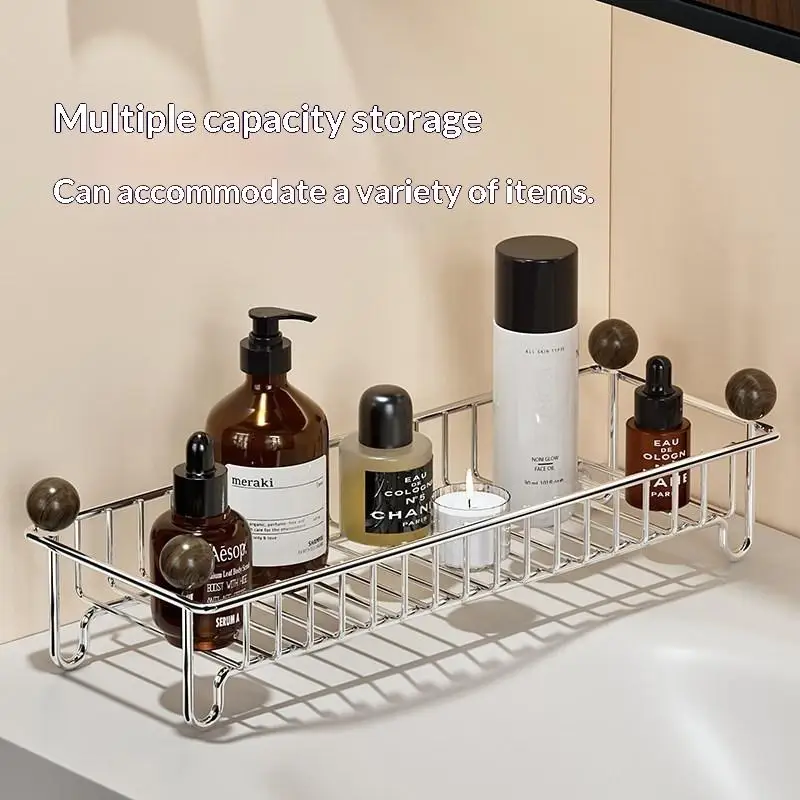 Stainless Steel Countertop Drain Rack Rust Proof Coating Wood Knobs For Bathroom Kitchen Toiletries Storage Organization